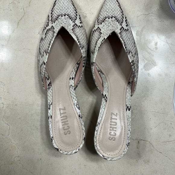 Schutz women’s Charla stone embossed snakeskin leather mules. - Picture 2 of 6
